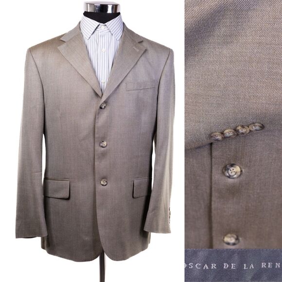 Vintage Designer Oscar De La Renta Men's Silk Wool Suit Jacket Blazer 43R - Picture 1 of 12